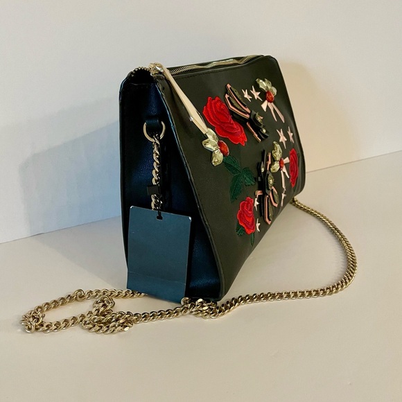 ZARA ROSE EMBROIDERED BAG WITH GOLD CHAIN NWT - Picture 6 of 11